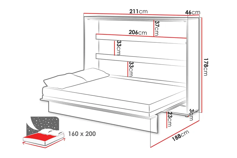 Rauk Sengeskab 211x188 cm - Hvid - Møbler - Senge - Gæsteseng & ekstraseng - Sengeskab