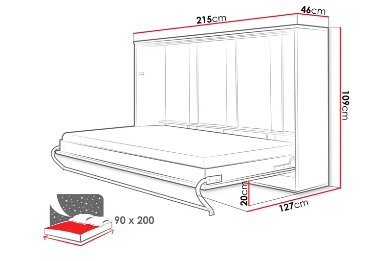 Rauk Sengeskab 215x46 cm - Grå - Møbler - Senge - Gæsteseng & ekstraseng - Sengeskab