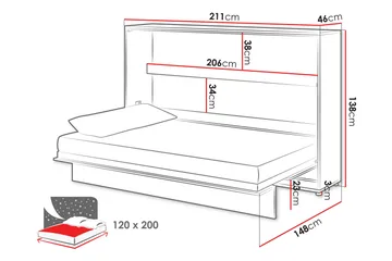 Rauk Skabsseng Foldbar Sengbar 120x200 cm Rektangulær i Malet Træ - Hvid - Møbler - Senge - Gæsteseng & ekstraseng - Sengeskab