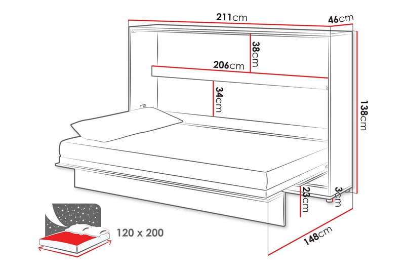 Rauk Skabsseng Foldbar Sengbar 120x200 cm Rektangulær i Malet Træ - Hvid - Møbler - Senge - Gæsteseng & ekstraseng - Sengeskab