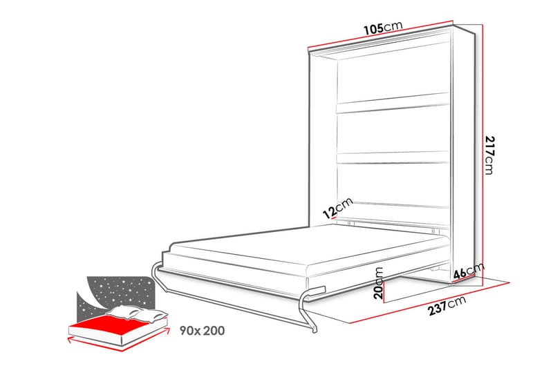 Concept Pro Skabsseng 237x104x217 cm - Hvid - Sengeskab