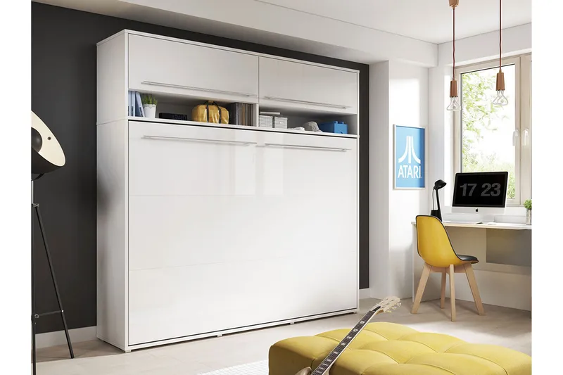 Rauk Skabsseng - Hvid Højglans - Møbler - Senge - Gæsteseng & ekstraseng - Sengeskab