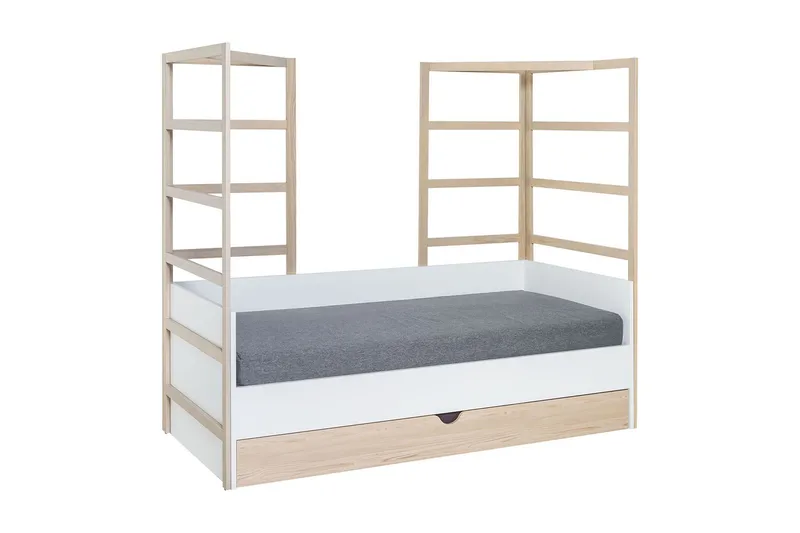 Stige Seng med Ekstraseng 90x200 cm Hvid/Træ/Natur - VOX - Møbler - Senge - Gæsteseng & ekstraseng - Udtrækkelig seng