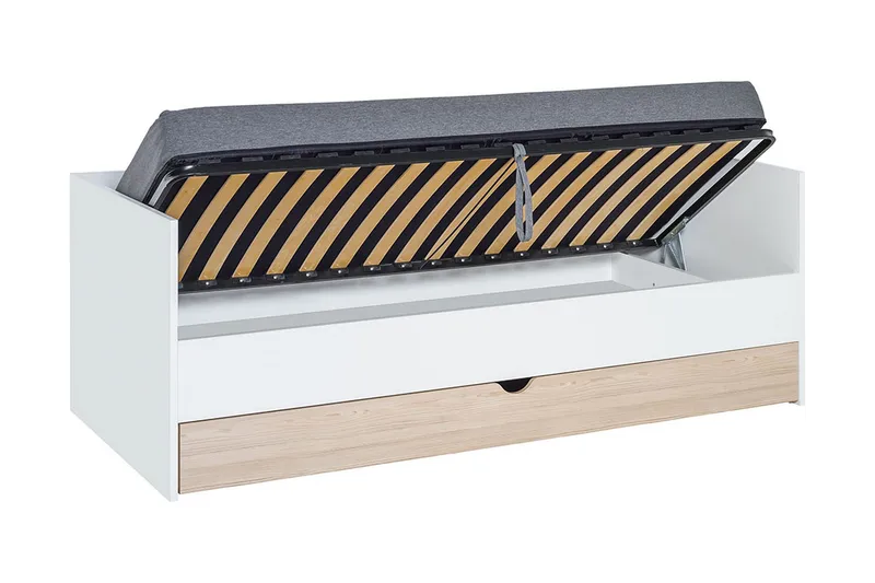 Stige Seng med Ekstraseng 90x200 cm Hvid/Træ/Natur - VOX - Møbler - Senge - Gæsteseng & ekstraseng - Udtrækkelig seng