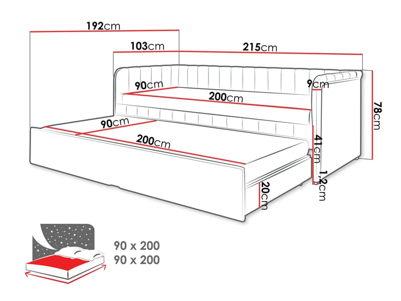 Valek sengeramme 90x200 cm - grå - Møbler - Senge - Gæsteseng & ekstraseng - Udtrækkelig seng
