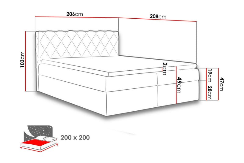 Gabin Sengpakke Kontinentalseng 200x200 cm - Rød - Møbler - Senge - Komplet sengepakke
