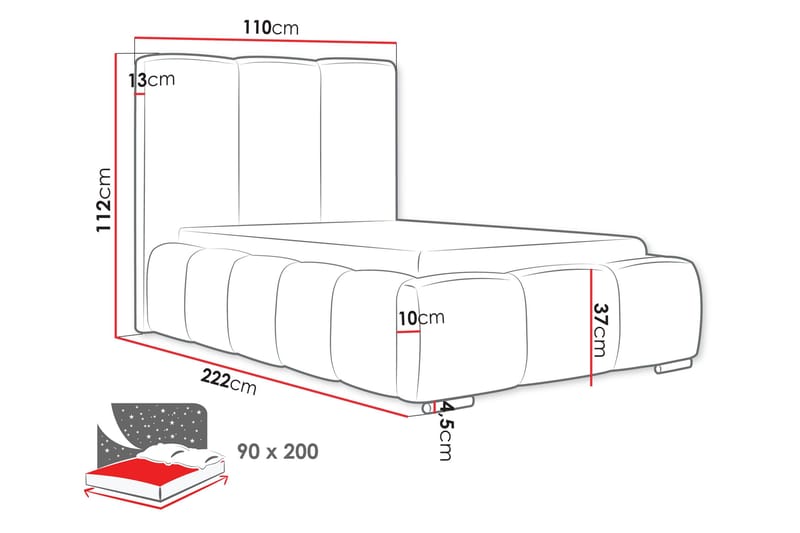 Gioia Sengeramme med Opbevaring 90x200 cm - Grå - Møbler - Senge - Sengeramme & sengestel