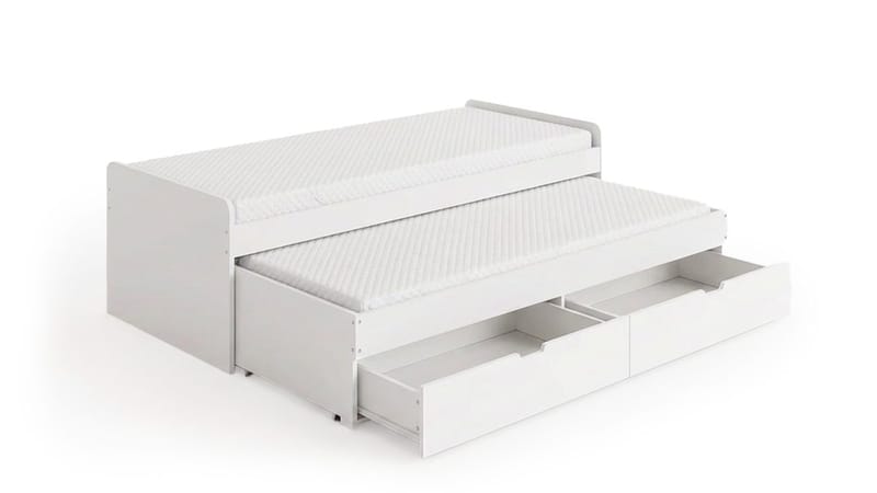 Granvik Sengeramme 90x200 cm udtrækbar med ekstra seng og opbevaring inklusive 2 madrasser, Hvid