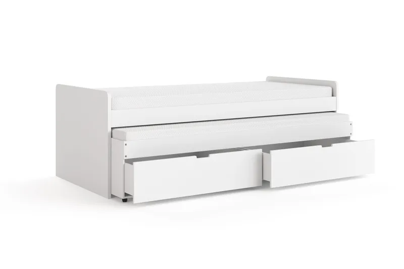 Granvik Sengeramme 90x200 cm udtrækbar med ekstra seng og opbevaring inklusive 2 madrasser - Hvid - Møbler - Senge - Sengeramme & sengestel
