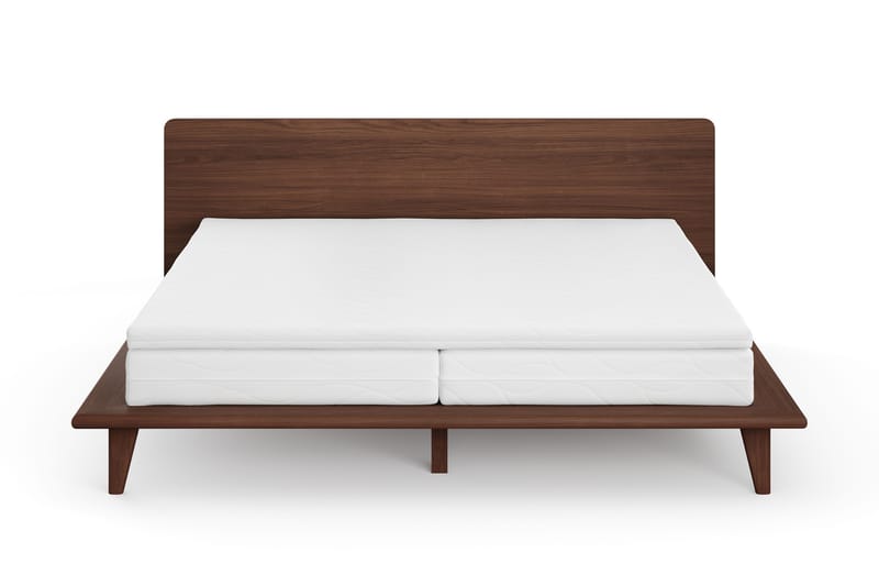 Gryning sengeramme med gavl 180x200 cm med springmadras og topmadras i memoryskum, vaskbart betræk, Valnød