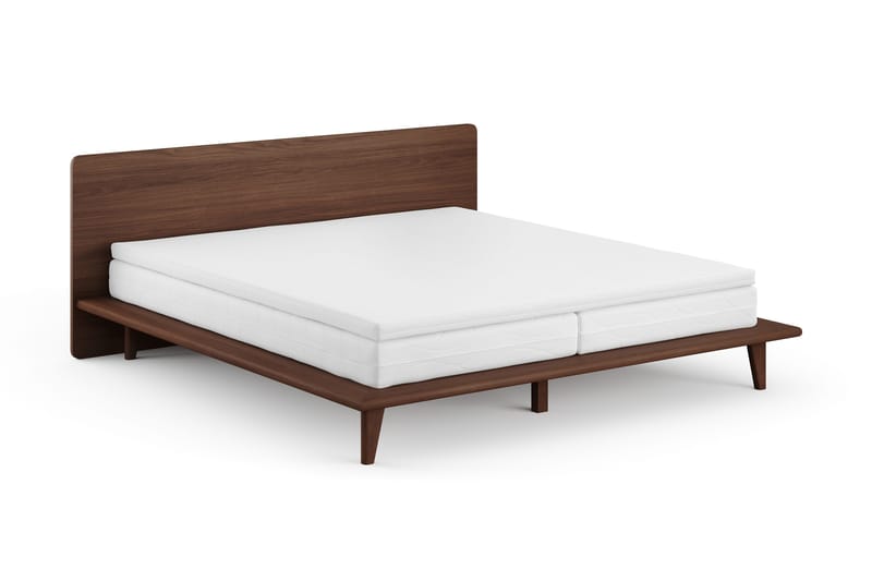 Gryning sengeramme med gavl 180x200 cm med springmadras og topmadras i memoryskum, vaskbart betræk - Valnød - Møbler - Senge - Sengeramme & sengestel