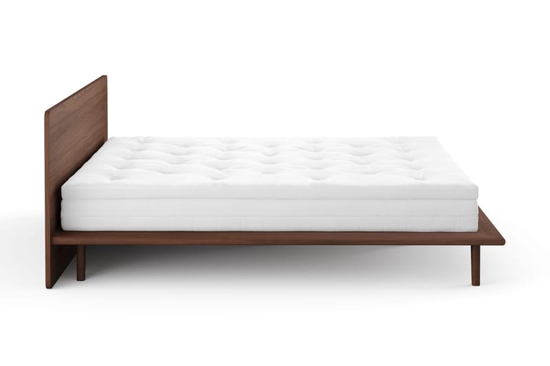 Gryning sengeramme med gavl 180x200 cm med springmadras og topmadras i polyetherskum, vaskbart betræk - Valnød - Møbler - Senge - Sengeramme & sengestel