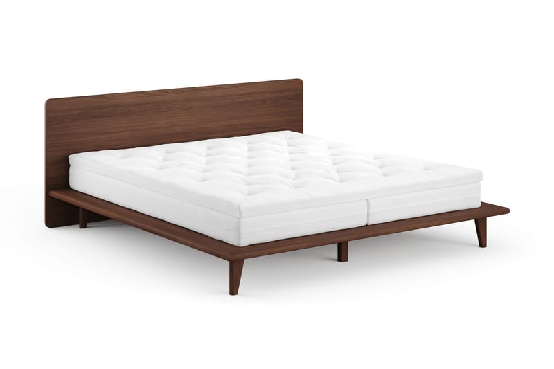 Gryning sengeramme med gavl 180x200 cm med springmadras og topmadras i polyetherskum, vaskbart betræk - Valnød - Møbler - Senge - Sengeramme & sengestel