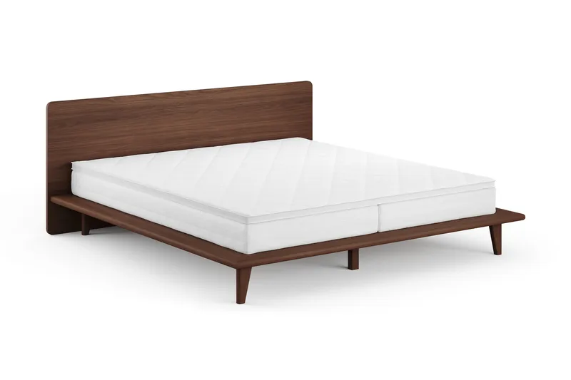 Gryning sengeramme med gavl 180x200 cm med pocket-springmadras og topmadras i polyetherskum, vendbar sommer- & vinterside, vaskbart betræk - Valnød - Møbler - Senge - Sengeramme & sengestel