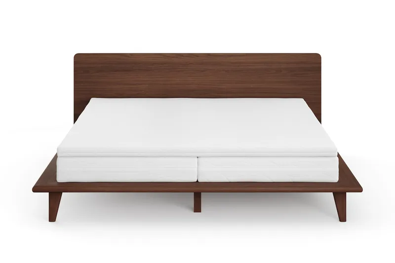 Gryning sengeramme med gavl 180x200 cm med pocket-springmadras og topmadras i polyetherskum, vaskbart betræk, Valnød