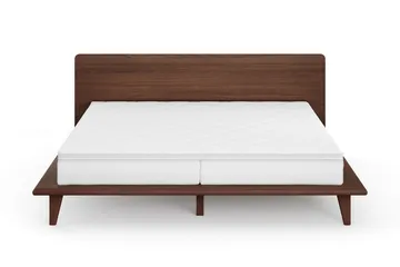 Gryning sengeramme med gavl 180x200 cm med pocket-springmadras og topmadras i polyetherskum, vendbar sommer- & vinterside, vaskbart betræk - Valnød - Møbler - Senge - Sengeramme & sengestel
