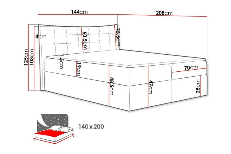 Hayton Sengramme 140x200 cm - Mørkerød - Sengeramme & sengestel