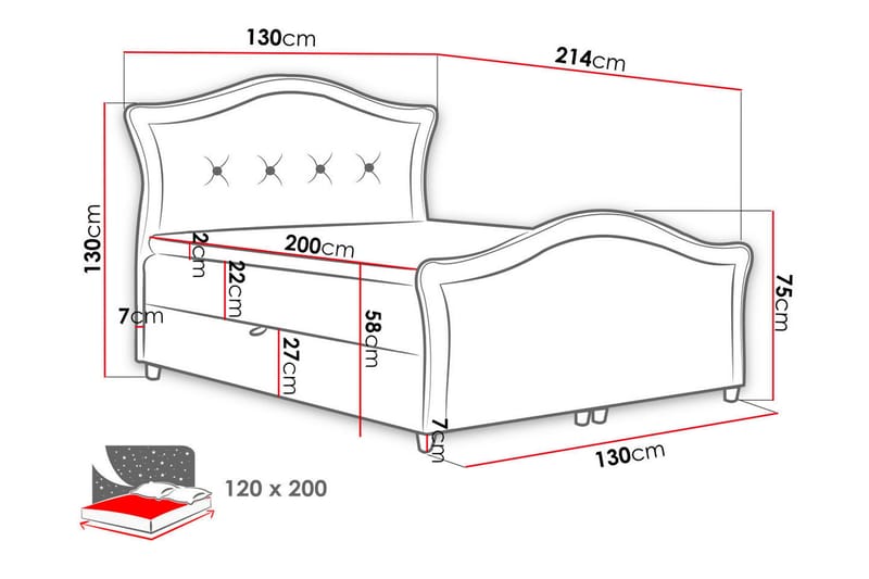 Hestra Lux Sengpakke Kontinentalseng 120x200 cm - Sort - Møbler - Senge - Komplet sengepakke