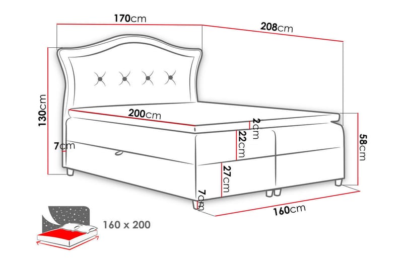 Hestra Sengepakke Kontinentalseng 160x200 cm - Sort - Møbler - Senge - Komplet sengepakke