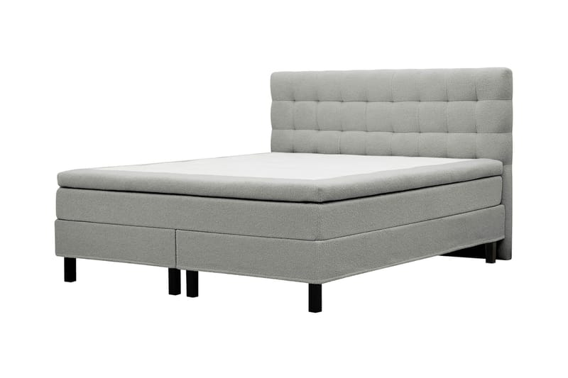Hilton Komplet Sengepakke 160x200 cm Kontinentalseng med kvadratsyet sengegavl i teddy - Grå / Teddy - Møbler - Senge - Kontinentalsenge