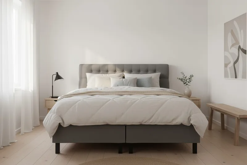 Hilton Komplet Sengpakke 160x200 cm Kontinentalseng med diamant sengegavl - Grå - Møbler - Senge - Kontinentalsenge