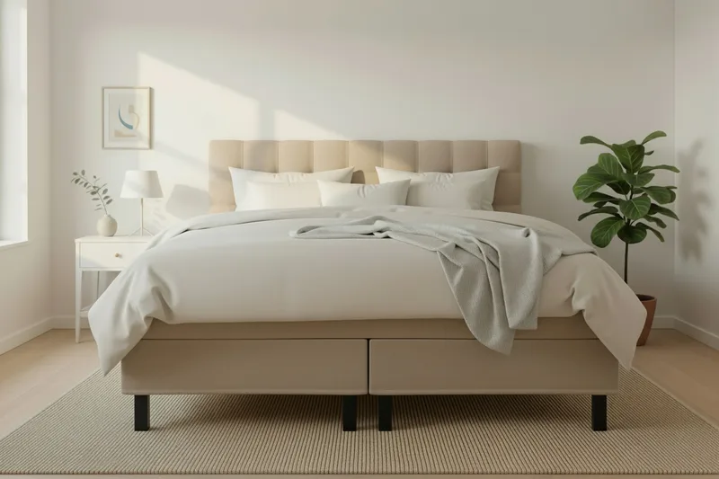 Hilton Komplet Sengpakke 160x200 cm Kontinentalseng med kvadreret sengegavl - Beige - Møbler - Senge - Kontinentalsenge