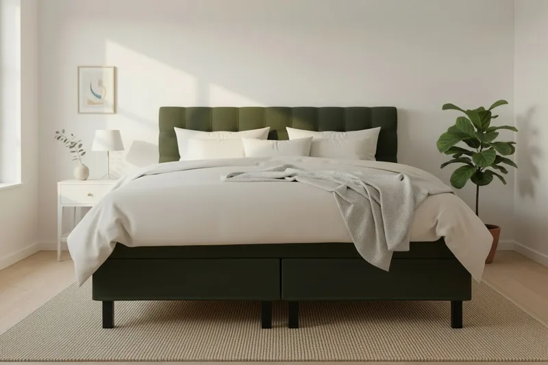 Hilton Komplet Sengpakke 160x200 cm Kontinentalseng med kvadreret sengegavl - Grøn - Møbler - Senge - Kontinentalsenge