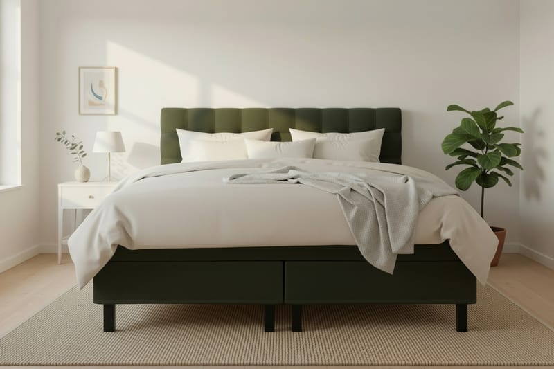 Hilton Komplet Sengpakke 160x200 cm Kontinentalseng med kvadreret sengegavl - Grøn - Møbler - Senge - Komplet sengepakke
