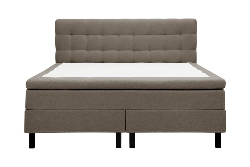 Hilton Komplet Sengpakke 160x200 cm Kontinentalseng med kvadreret sengegavl i bouclé - Brun - Møbler - Senge - Komplet sengepakke