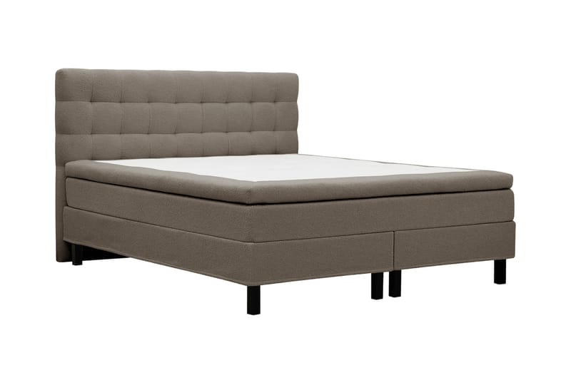 Hilton Komplet Sengpakke 160x200 cm Kontinentalseng med kvadreret sengegavl i bouclé - Brun - Møbler - Senge - Komplet sengepakke