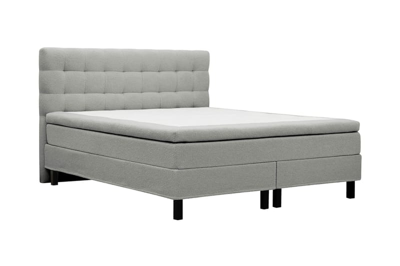 Hilton Komplet Sengpakke 160x200 cm Kontinentalseng med kvadreret sengegavl i bouclé - Grå - Møbler - Senge - Komplet sengepakke