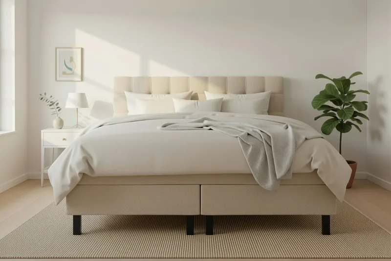 Hilton Komplet Sengpakke 160x200 cm Kontinentalseng med kvadreret sengegavl i teddy - Beige - Møbler - Senge - Kontinentalsenge