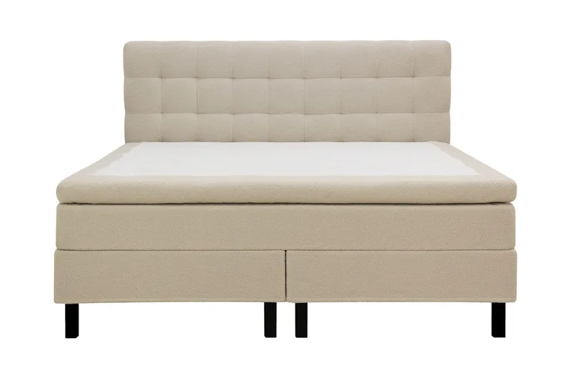 Hilton Komplet Sengpakke 160x200 cm Kontinentalseng med kvadreret sengegavl i teddy - Beige - Møbler - Senge - Kontinentalsenge