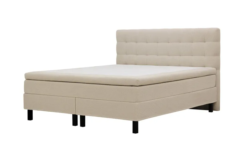 Hilton Komplet Sengpakke 160x200 cm Kontinentalseng med kvadreret sengegavl i teddy - Beige - Møbler - Senge - Kontinentalsenge