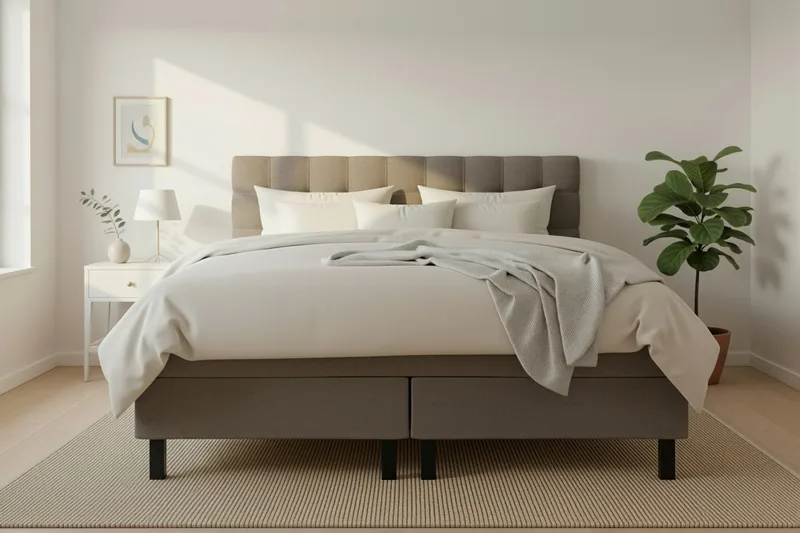 Hilton Komplet Sengpakke 160x200 cm Kontinentalseng med kvadreret sengegavl i teddy - Brun - Møbler - Senge - Kontinentalsenge