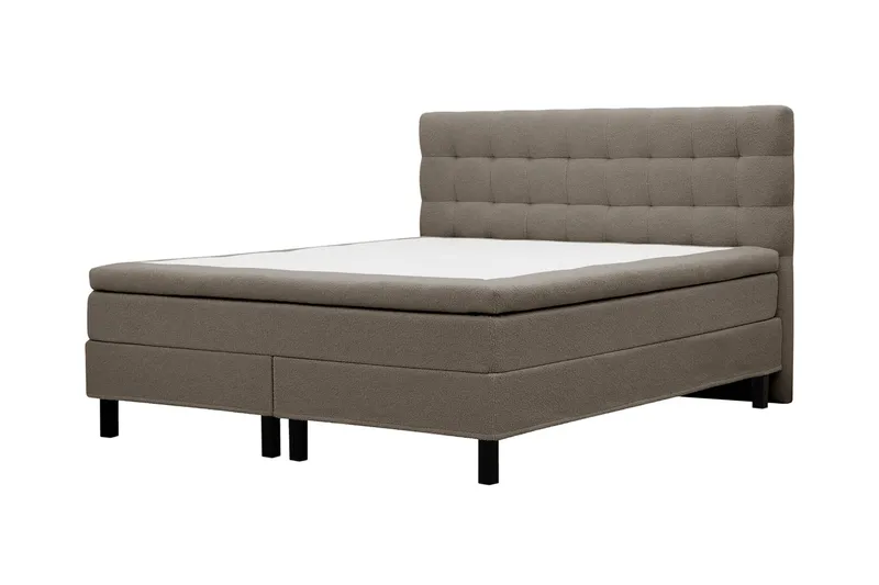 Hilton Komplet Sengpakke 160x200 cm Kontinentalseng med kvadreret sengegavl i teddy - Brun - Møbler - Senge - Kontinentalsenge