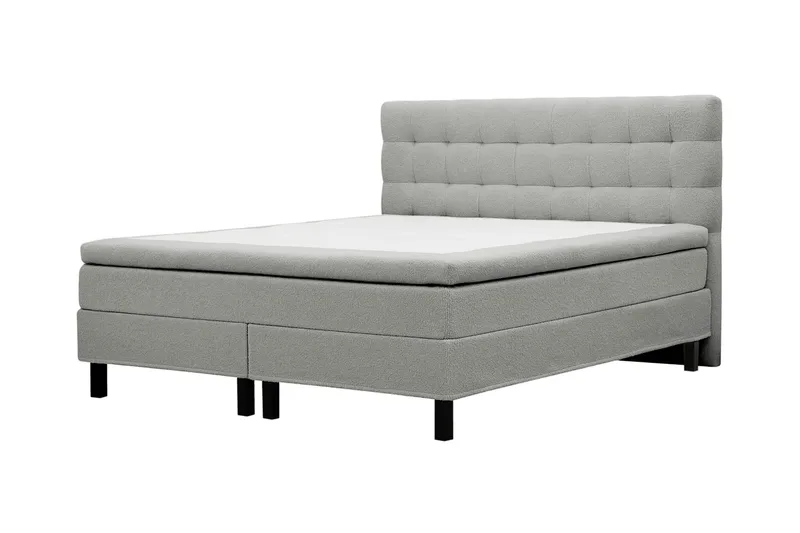 Hilton Komplet Sengpakke 160x200 cm Kontinentalseng med kvadreret sengegavl i teddy - Grå - Møbler - Senge - Kontinentalsenge
