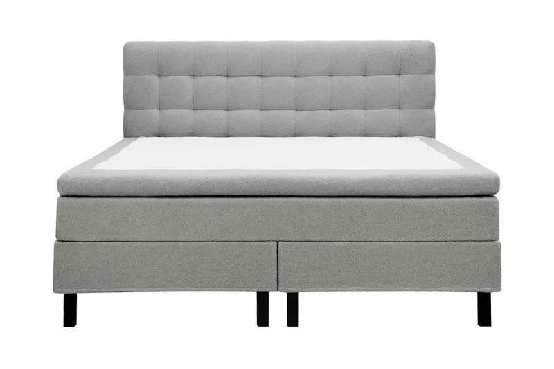Hilton Komplet Sengpakke 160x200 cm Kontinentalseng med kvadreret sengegavl i teddy - Grå - Møbler - Senge - Kontinentalsenge
