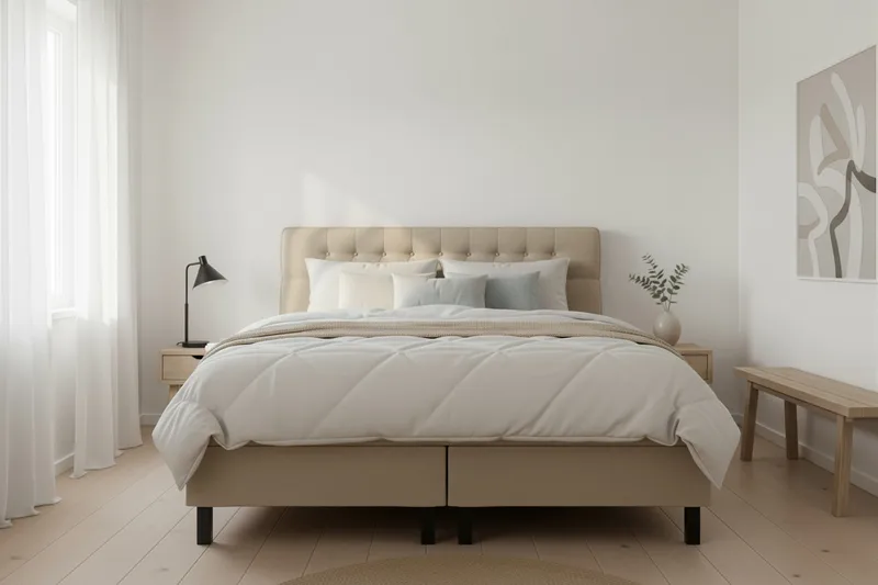 Hilton Komplet Sengpakke 180x200 cm Kontinentalseng med diamant sengegavl - Beige - Møbler - Senge - Kontinentalsenge