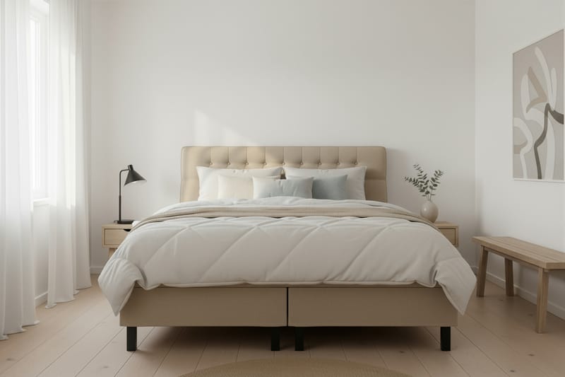 Hilton Komplet Sengpakke 180x200 cm Kontinentalseng med diamant sengegavl - Beige - Møbler - Senge - Komplet sengepakke