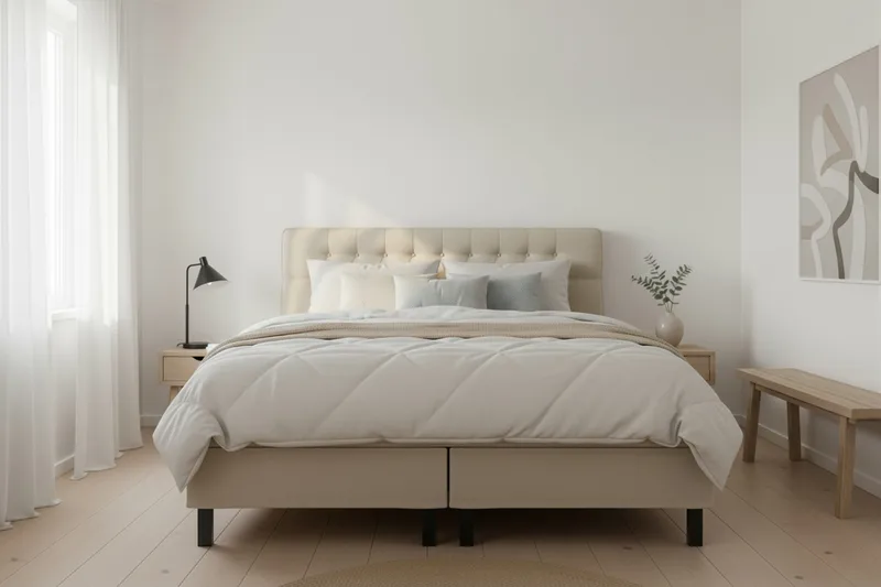 Hilton Komplet Sengpakke 180x200 cm Kontinentalseng med diamant sengegavl - Beige - Møbler - Senge - Kontinentalsenge