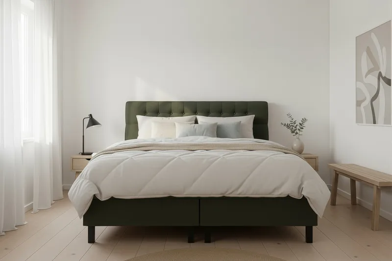 Hilton Komplet Sengpakke 180x200 cm Kontinentalseng med diamant sengegavl - Grøn - Møbler - Senge - Kontinentalsenge