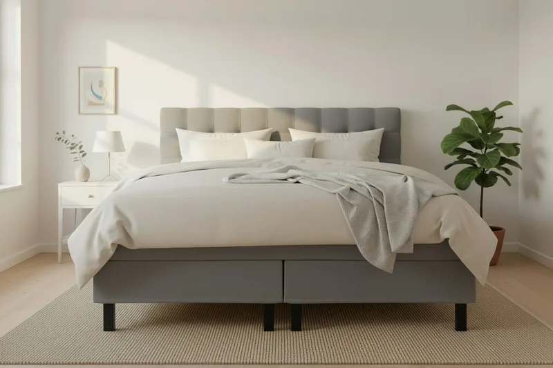 Hilton Komplet Sengpakke 180x200 cm Kontinentalseng med kvadreret sengegavl - Grå - Møbler - Senge - Kontinentalsenge