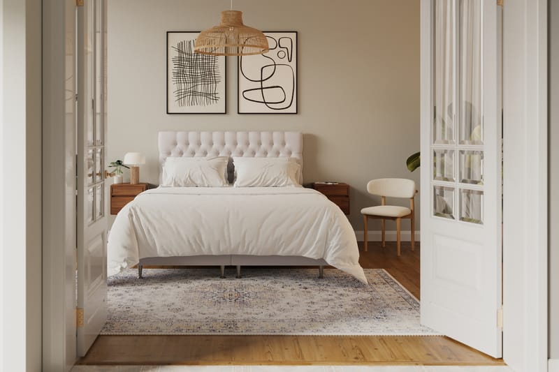 Hilton luksus Komplet Sengepakke 160x200 cm Kontinentalseng med knapstukket sengegavl i fløjl - Beige / Fløjl - Møbler - Senge - Komplet sengepakke