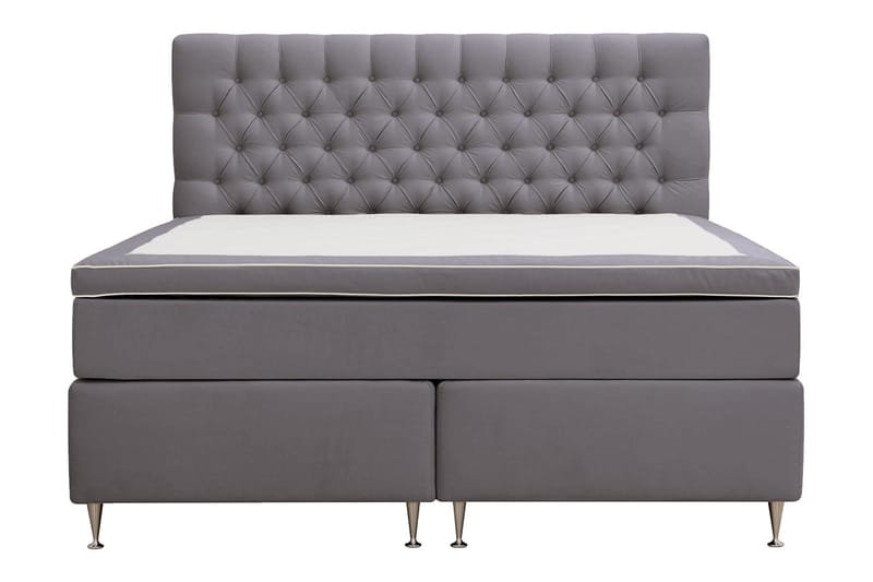Hilton luksus Komplet Sengepakke 160x200 cm Kontinentalseng med knapstukket sengegavl i fløjl - Grå / Fløjl - Møbler - Senge - Komplet sengepakke