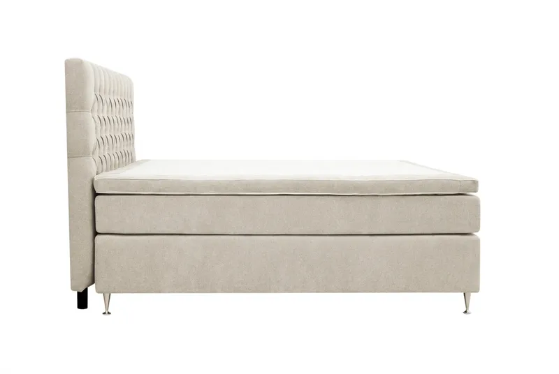 Hilton Lyx komplet sengepakke 160x200 cm kontinentalseng med knapbetrukket sengegavl i chenille - Beige - Møbler - Senge - Kontinentalsenge