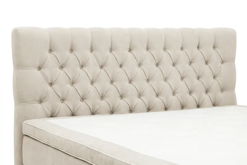 Hilton Lyx komplet sengepakke 160x200 cm kontinentalseng med knapbetrukket sengegavl i chenille - Beige - Møbler - Senge - Kontinentalsenge