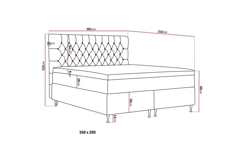 Hilton Lyx Komplet Sengepakke 160x200 cm Kontinentalseng med knapdekoreret sengegavl - Beige - Møbler - Senge - Kontinentalsenge