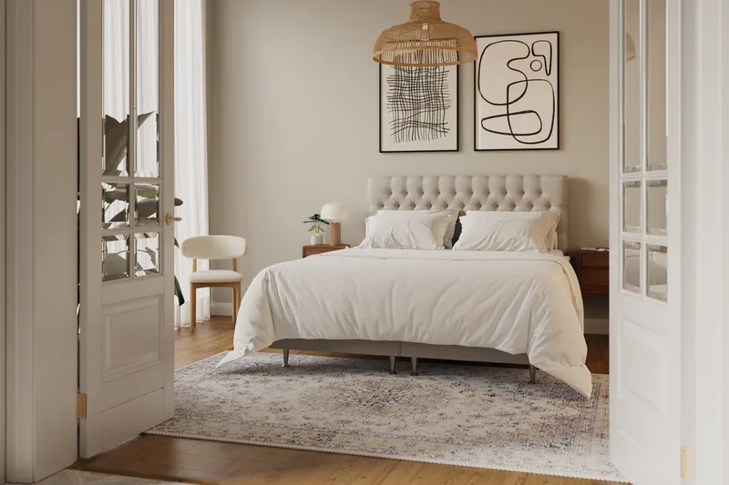 Hilton Lyx Komplet Sengepakke 160x200 cm Kontinentalseng med knapdekoreret sengegavl - Beige - Møbler - Senge - Kontinentalsenge
