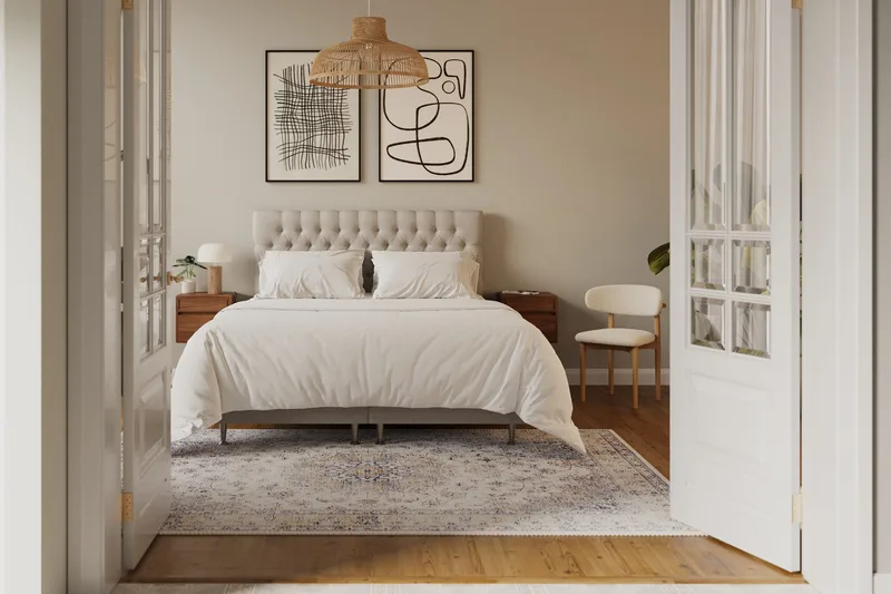 Hilton Lyx Komplet Sengepakke 160x200 cm Kontinentalseng med knapdekoreret sengegavl - Beige - Møbler - Senge - Kontinentalsenge